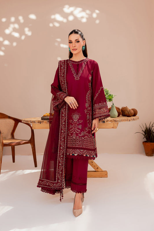 Farasha Mehk Festive Lawn 2023 | Maroon Glare